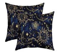 Set di 2 federe per cuscini con sole e luna, stile bohémien, per divano, stile bohémien, federe per cuscini per cuscini con galassia, astrologia, dorate, per camera da letto, set da 2, morbide, 50,8 x