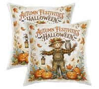 Set di 2 federe per cuscini con spaventapasseri, zucche autunnali, gufo, Halloween, arancione, con cerniera nascosta, cuscini decorativi per soggiorno, letto, ufficio, divano, sedia, decorazione 45 x