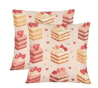 Set di 2 federe per cuscini con stampa a forma di cuore e torta, 16x16 pollici, morbide federe quadrate in lino, decorative, per la casa, il soggiorno, la camera da letto, il divano