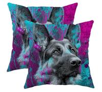 Set di 2 federe per cuscini con stampa di cane vivace, colorate, astratte, pastore tedesco, decorative, per casa, divano, letto, 45,7 x 45,7 cm