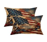 Set di 2 federe per cuscini con stelle e fuochi d'artificio del 4 luglio, in morbido velluto rosso, lavabili, per soggiorno, camera da letto, loft, ufficio, auto, decorazione 50 x 30 cm