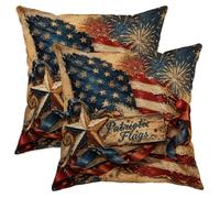 Set di 2 federe per cuscini con stelle, rustiche a righe patriottiche, fuochi d'artificio del 4 luglio, in morbido velluto rosso, lavabili, per soggiorno, appartamento, letto, divano, decorazione 50 x