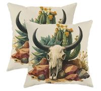 Set di 2 federe per cuscini con teschio del deserto, beige cactus floreale, decorative, per casa, divano, letto, divano, stile occidentale, decorazione per casale 40,6 x 40,6 cm