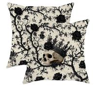 Set di 2 federe per cuscini con teschio gotico, motivo floreale nero e rosa, decorazione quadrata per Halloween, per divano, letto, divano, 50,8 x 50,8 cm