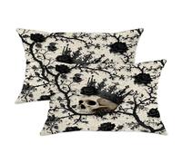 Set di 2 federe per cuscini con teschio gotico, motivo floreale nero e rosa, decorazione quadrata per Halloween, per divano, letto, divano, 50,8 x 30,5 cm