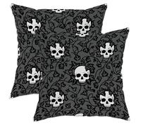 Set di 2 federe per cuscini con teschio, stile gotico, edera scura, rampicante, Halloween, nero, con cerniera nascosta, per soggiorno, letto, ufficio, divano, sedia, decorazione 50 x 50 cm