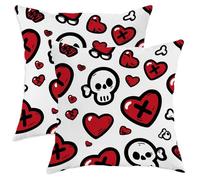 Set di 2 federe per cuscini con teschio, stile gotico, giocoso cuore osso, San Valentino, in morbido velluto rosso, lavabile, per casa, soggiorno, camera da letto, dormitorio, divano, decorazione 45,7