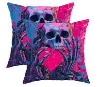 Set di 2 federe per cuscini con teschio, stile gotico urbano con cuore e mano di Halloween, pesca con cerniera nascosta, per soggiorno, camera da letto, loft, ufficio, auto, decorazione 40,6 x 40,6 cm