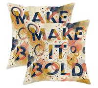 Set di 2 federe per cuscini con testo in grassetto, forme geometriche artistiche contemporanee, linee curve, nessuna giallo caldo, in morbido velluto, lavabile, per casa, camera da letto, dormitorio