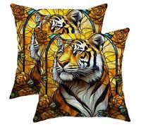 Set di 2 federe per cuscini con tigre, motivo tigre, decorazioni stagionali, quadrate, per divano, letto, 45 x 45 cm