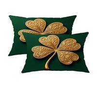 Set di 2 federe per cuscini con trifoglio, eleganti, ornate con cuore per San Patrizio, in morbido velluto dorato, lavabili, per soggiorno, camera da letto, loft, ufficio, auto, decorazione 50 x 30 cm