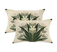Set di 2 federe per cuscini con tulipani, motivo arte elegante con foglia verde primavera, con cerniera nascosta, per soggiorno, letto, ufficio, divano, sedia, decorazione 50 x 30 cm