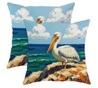 Set di 2 federe per cuscini con uccelli costieri, impressionismo, nuvole costiere, oceano, estate, blu, in morbido velluto, lavabili, per soggiorno, letto, ufficio, divano, sedia, decorazione 45 x 45