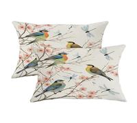 Set di 2 federe per cuscini con uccelli, fiori di ciliegio, libellule primaverili color pastello, in morbido velluto lavabile, per casa, soggiorno, camera da letto, dormitorio, divano, decorazione 50