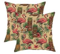 Set di 2 federe per cuscini con uccelli tropicali, stile bohémien, con maschera Tiki e ananas, estate, pesca, in morbido velluto, lavabile, decorativa, per soggiorno, letto, ufficio, divano, sedia, 45