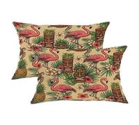 Set di 2 federe per cuscini con uccelli tropicali, stile bohémien, maschera Tiki con ananas, pesca estiva, con cerniera nascosta, per casa, camera da letto, soggiorno, divano, decorazione 50 x 30 cm