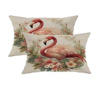 Set di 2 federe per cuscini con uccelli tropicali, vintage, fiori tropicali, foglie, estate, pesca, in morbido velluto, lavabili, per soggiorno, camera da letto, loft, ufficio, auto, decorazione 50 x