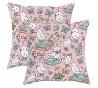 Set di 2 federe per cuscini con uccello, fantasiosi libri con farfalle primaverili, color pesca, in morbido velluto, lavabili, per casa, camera da letto, soggiorno, divano, decorazione 45,7 x 45,7 cm