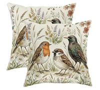 Set di 2 federe per cuscini con uccello, motivo botanico naturale con fiori verdi primaverili, con cerniera nascosta, per casa, camera da letto, soggiorno, divano, decorazione 30,5 x 30,5 cm
