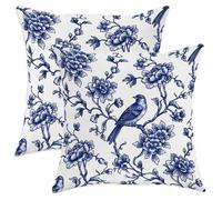 Set di 2 federe per cuscini con uccello, motivo floreale tradizionale con ramo di fiori, nessuno blu, con cerniera nascosta, per soggiorno, camera da letto, loft, ufficio, auto, decorazione 40,6 x