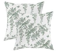Set di 2 federe per cuscini con uccello, stile vintage, floreale, rosa, vite, verde primavera, morbido velluto, lavabile, per casa, soggiorno, camera da letto, dormitorio, divano, decorazione 35,5 x