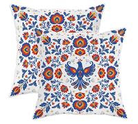Set di 2 federe per cuscini con uccello, tradizionali fiori e foglie primaverili, con cerniera nascosta, decorative, per casa, soggiorno, camera da letto, dormitorio, divano, 45,7 x 45,7 cm