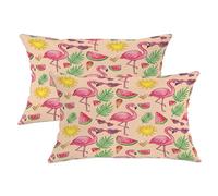 Set di 2 federe per cuscini con uccello tropicale, anguria, sole estivo, pesca, in morbido velluto, lavabili, per casa, camera da letto, soggiorno, divano, decorazione 50 x 30 cm