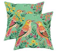 Set di 2 federe per cuscini con uccello, tropicale, colorato, con fiori e foglie verdi primaverili, in morbido velluto, lavabili, decorative, per soggiorno, camera da letto, loft, ufficio, auto, 35,5