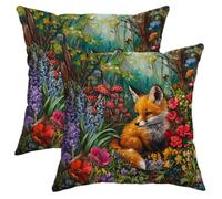Set di 2 federe per cuscini con volpe della foresta, colorate animali del bosco, accoglienti cuscini quadrati decorativi per autunno casa, divano, letto, 50 x 50 cm
