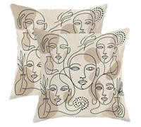 Set di 2 federe per cuscini con volti astratti e moderni, senza linee beige, in morbido velluto lavabile, per casa, soggiorno, camera da letto, dormitorio, divano, decorazione 35,5 x 35,5 cm