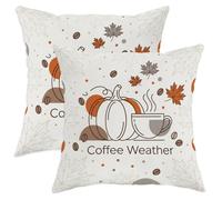 Set di 2 federe per cuscini con zucche, comode, stagionali, a forma di tazza da caffè, foglie d'acero autunnali, in morbido velluto, lavabili, per soggiorno, camera da letto, loft, ufficio, auto