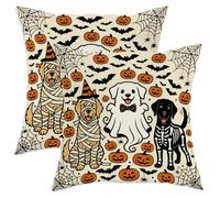 Set di 2 federe per cuscini con zucche, fantasiosi fantasiosi cani fantasma festivi, Halloween, arancione, con cerniera nascosta, per casa, soggiorno, camera da letto, dormitorio, divano, decorazione