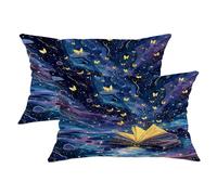 Set di 2 federe per cuscini cosmiche con farfalle, design a libro galassia, magiche decorative, quadrate, per casa, divano, letto, 50 x 30 cm