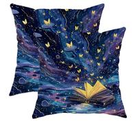 Set di 2 federe per cuscini cosmiche con farfalle, design a libro galassia, magiche decorative, quadrate, per casa, divano, letto, 45,7 x 45,7 cm