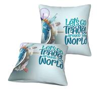 Set di 2 federe per cuscini da 50 x 50 cm (senza cuscino) - Let's go Travel Around The World Square Federa decorativa per divano, letto, soggiorno, casa, morbida federa per cuscino per divano camera