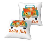 Set di 2 federe per cuscini da 50 x 50 cm (senza cuscino), motivo Hello Fall Farm Truck, quadrate, decorative, per divano, letto, soggiorno, casa, morbida, per divano e camera da letto