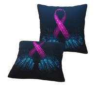 Set di 2 federe per cuscini da 50 x 50 cm (senza cuscino), motivo: mani umane che tengono nastro rosa consapevolezza, quadrate, decorative, per divano, letto, soggiorno, casa, morbida, per divano e