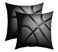 Set di 2 federe per cuscini da basket 3D 40 x 40 cm, per divano, camera da letto, auto, ragazzi, gioco con palline, colore: nero e grigio, per divano, divano e doppio lato