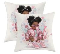 Set di 2 federe per cuscini da ragazza, con cuori allegri e fantasiosi, ali di San Valentino, pesca con cerniera nascosta, decorative, per casa, camera da letto, soggiorno, divano, decorazione per