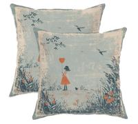Set di 2 federe per cuscini da ragazza, fantasiose federe vintage con cuore e fiori primaverili, con cerniera nascosta, per soggiorno, letto, ufficio, divano, sedia, decorazione 55 x 55 cm
