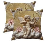 Set di 2 federe per cuscini decorativi a forma di angioletto color oro antico, decorazione primaverile per soggiorno, divano e letto, eleganti accenti per la casa, 45 x 45 cm