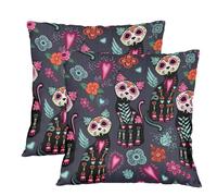 Set di 2 federe per cuscini decorativi in lino con motivo a teschio di gatto e fiori, 20x20 pollici, quadrate, morbide, per la casa, il soggiorno, la camera da letto, il divano