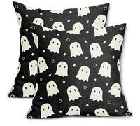 Set di 2 federe per cuscini di Halloween, 45 x 45 cm, fantasma, bianco e nero, in cotone e lino, decorazione per esterni, per Halloween, decorazione per la casa, il divano