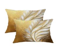 Set di 2 federe per cuscini eleganti con piume dorate, bianche e dorate, lussuose decorazioni quadrate per divano, decorazione della casa, 50 x 30 cm