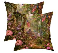 Set di 2 federe per cuscini estivi, con bandiera della foresta colorata, decorazione rustica patriottica per esterni, per casa, divano, letto, 30,5 x 30,5 cm