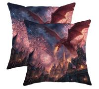 Set di 2 federe per cuscini fantasy, motivo castello di drago rosso, decorazione autunnale, stile gotico, per feste di Halloween, casa, divano, letto, 61 x 61 cm