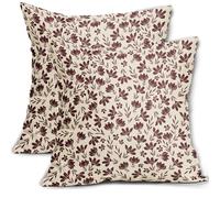 Set di 2 federe per cuscini floreali bordeaux 40,6 x 40,6 cm, stile vintage rustico vecchio stile carino piccolo fiore bordeaux rosso crema stampa decorativa per esterni federe per cuscini per divano