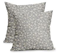 Set di 2 federe per cuscini floreali grigie e crema 45,7 x 45,7 cm, stile vintage, rustico, per esterni, con stampa floreale, in cotone e lino, per decorare il divano