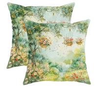 Set di 2 federe per cuscini floreali primaverili, colorate con fiori da giardino, decorative, per esterni, per casa, divano, letto, 45 x 45 cm