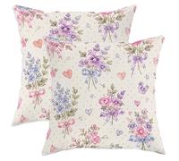 Set di 2 federe per cuscini floreali romantiche con fiocco a forma di cuore, pesca primaverile, con cerniera nascosta, decorative per casa, camera da letto, soggiorno, divano, decorazione 35,5 x 35,5